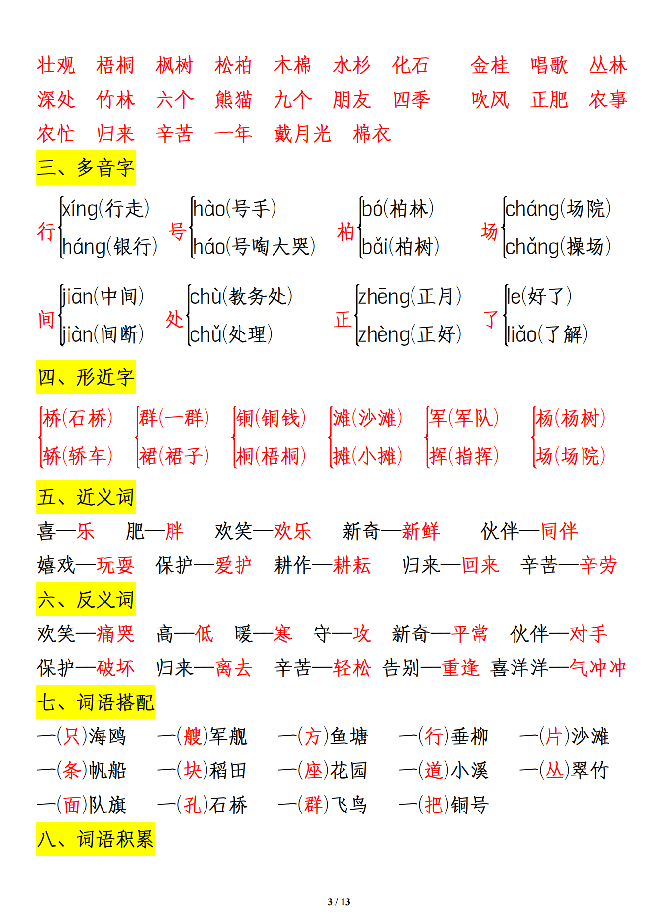 提供了近义词和反义词的列表,帮助学生扩展词汇量并理解词义的细微