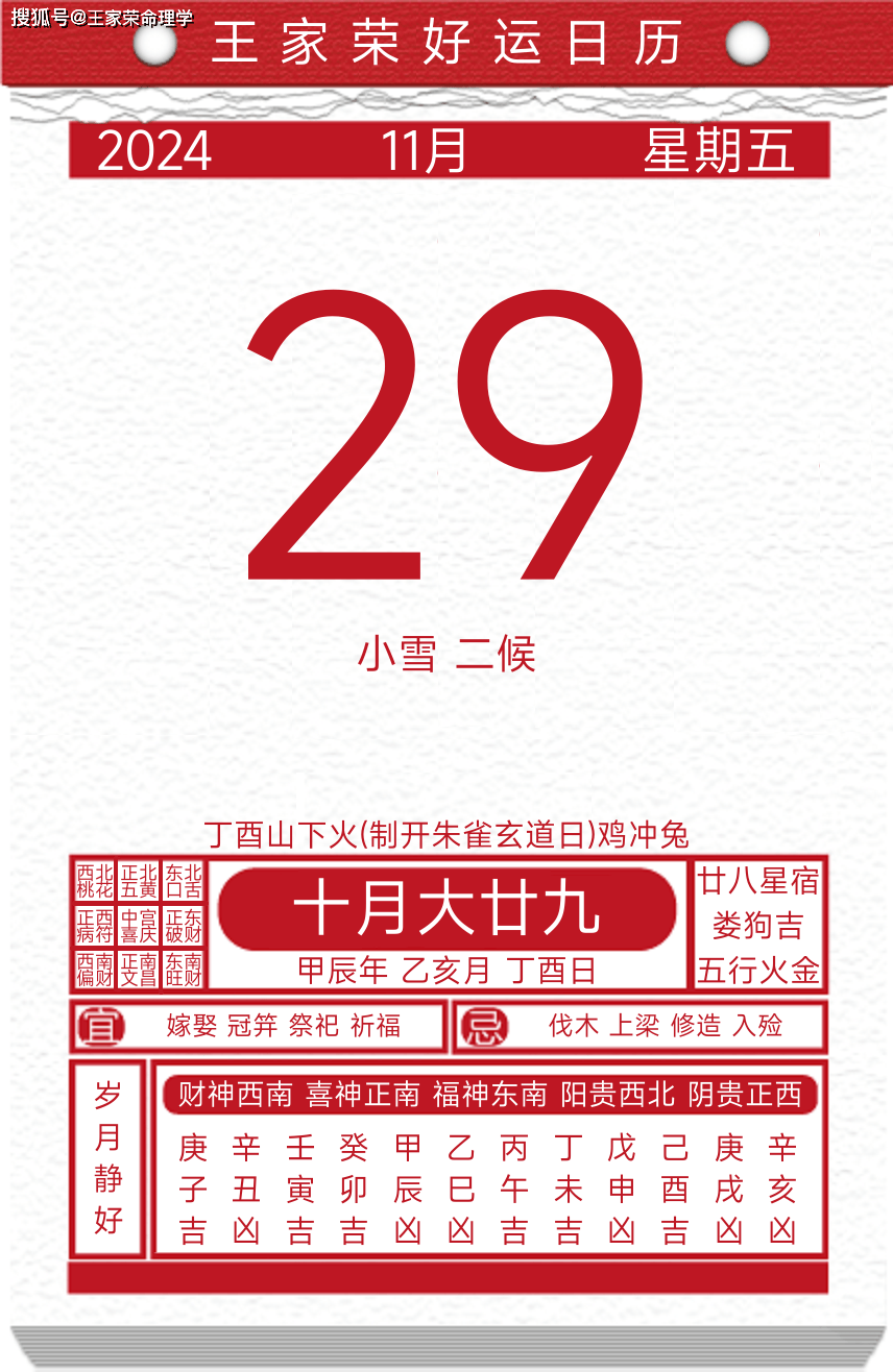 今日黄历运势吉日2024年11月29日