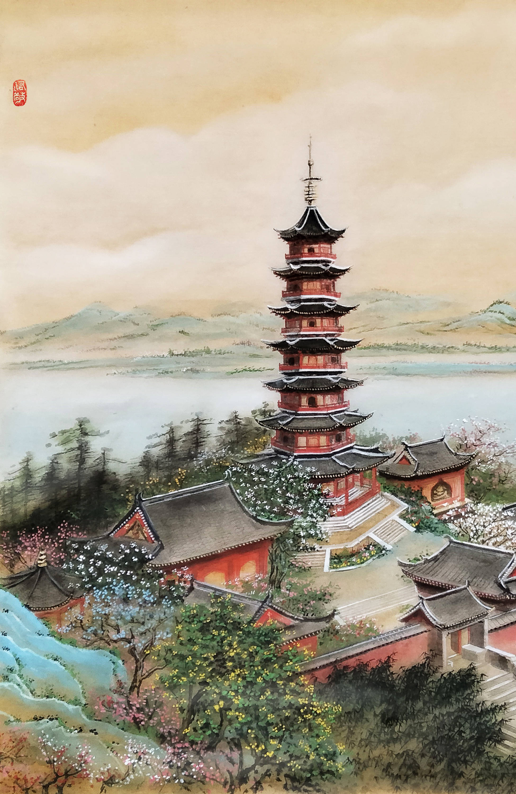 界画寒江---工笔界画《杭州 . 保俶塔》