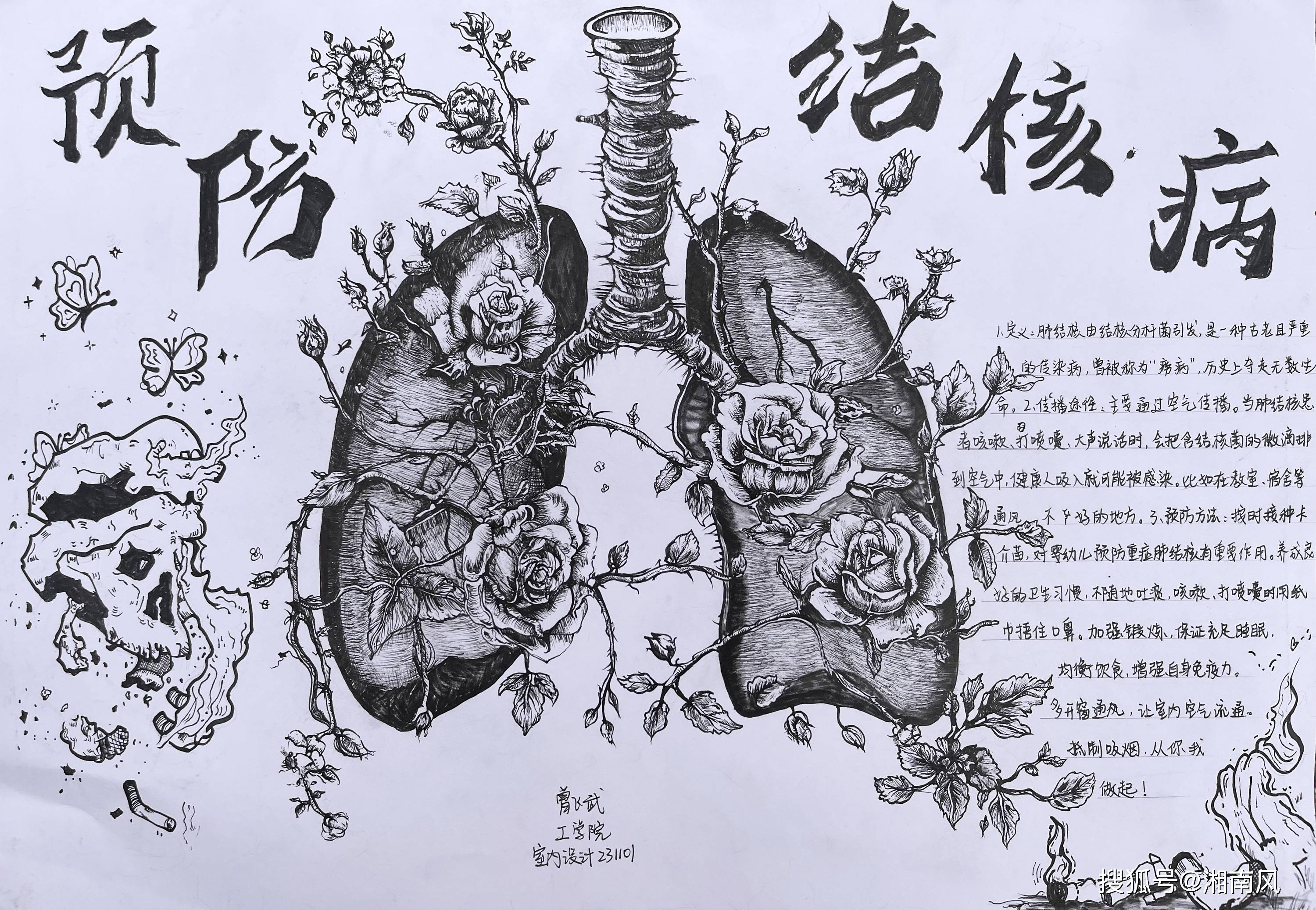 湖南工商职业学院"防治结核病"手绘作品获二等奖1个,三等奖2个