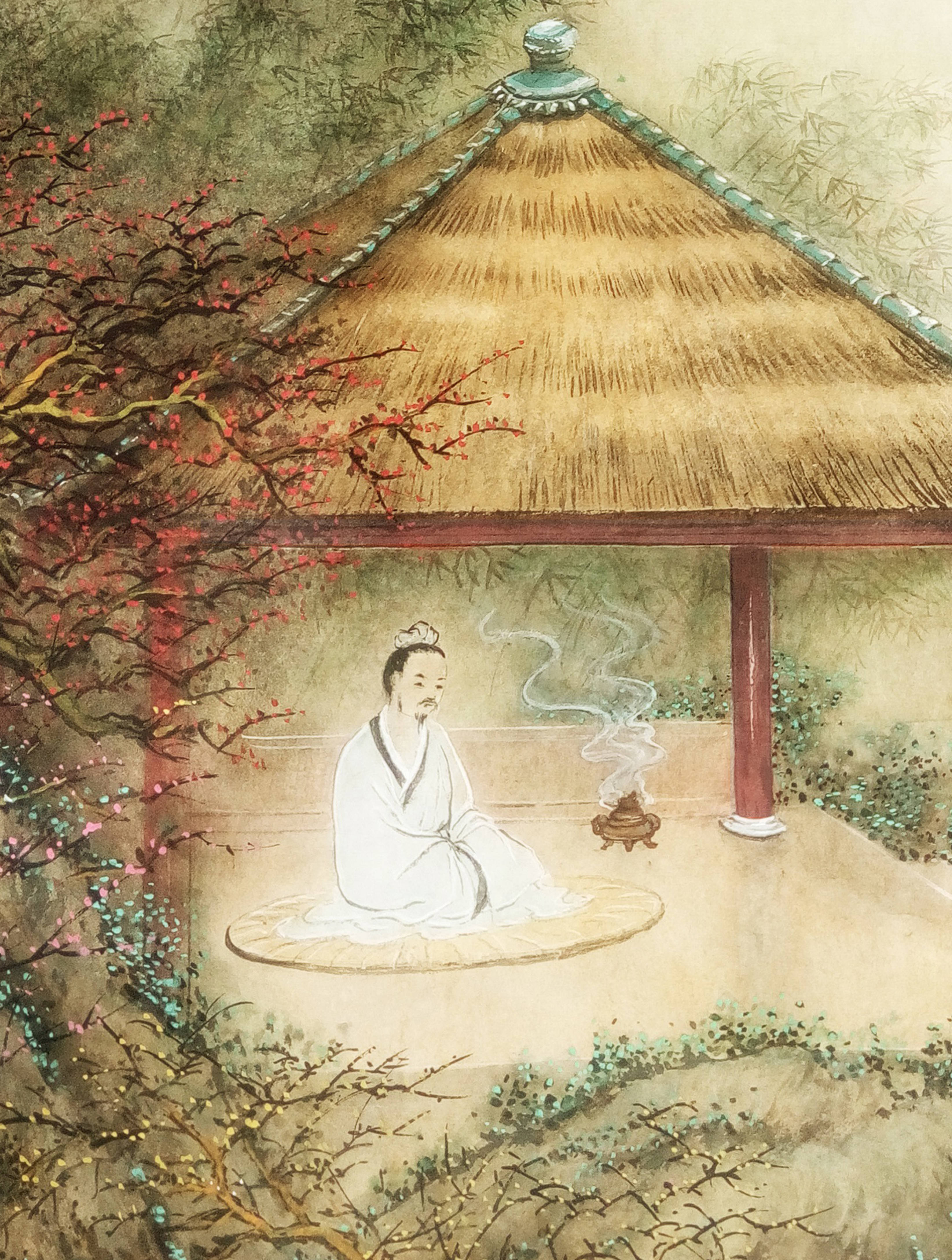 界画寒江---工笔界画《静坐参禅》