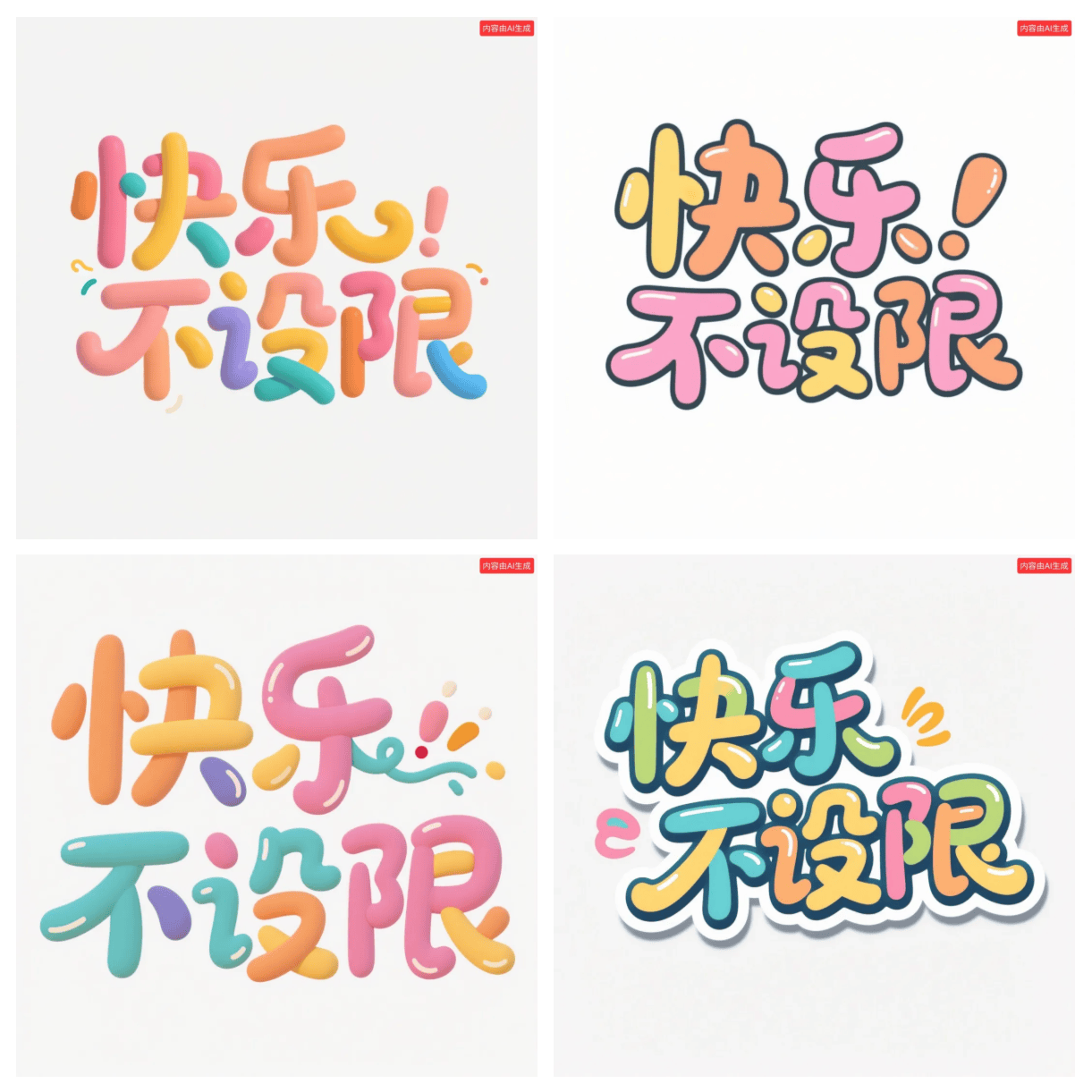 白色背景,字体设计"快乐不设限",文字采用活泼可爱配色