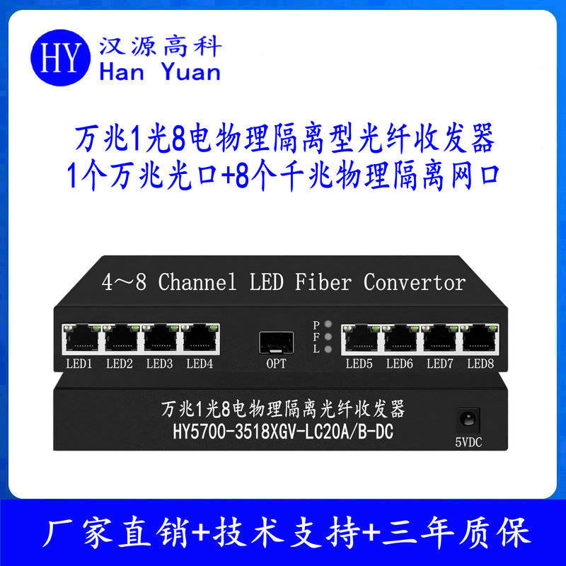 汉源高科8路千兆物理隔离型光纤收发器桌面式万兆1光8电物理隔离型以太网光端机1.jpg