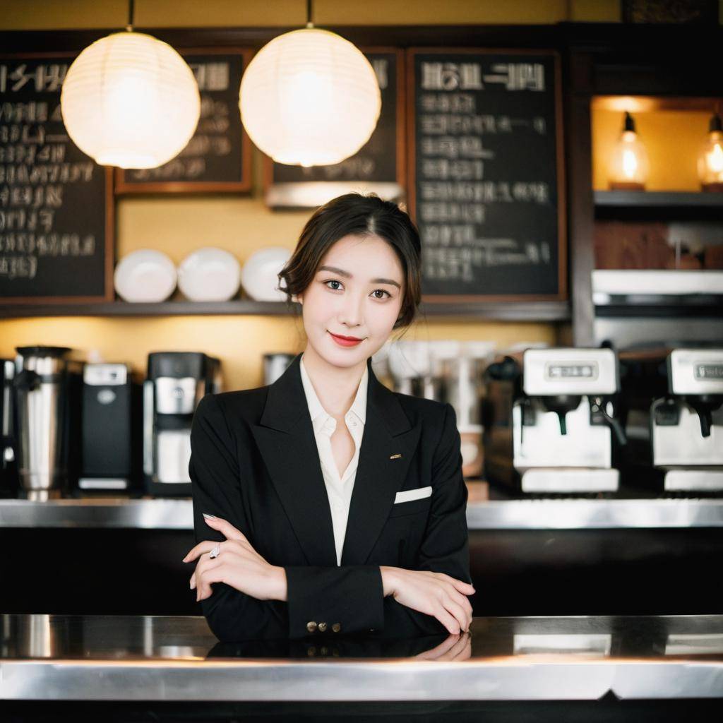 独特魅力展现:自信的咖啡馆女老板