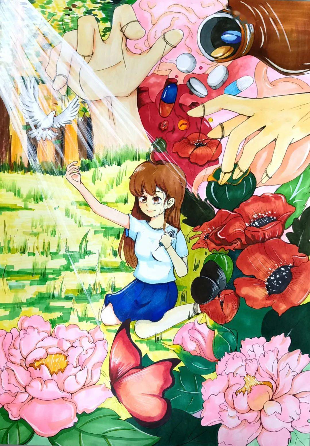 来看中小学生创作的禁毒美术作品_广州市_毒品_花都区