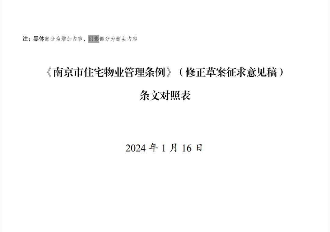 (修正草案徵求意見稿)全文:《南京市住宅物業管理條例》罰款金額根據