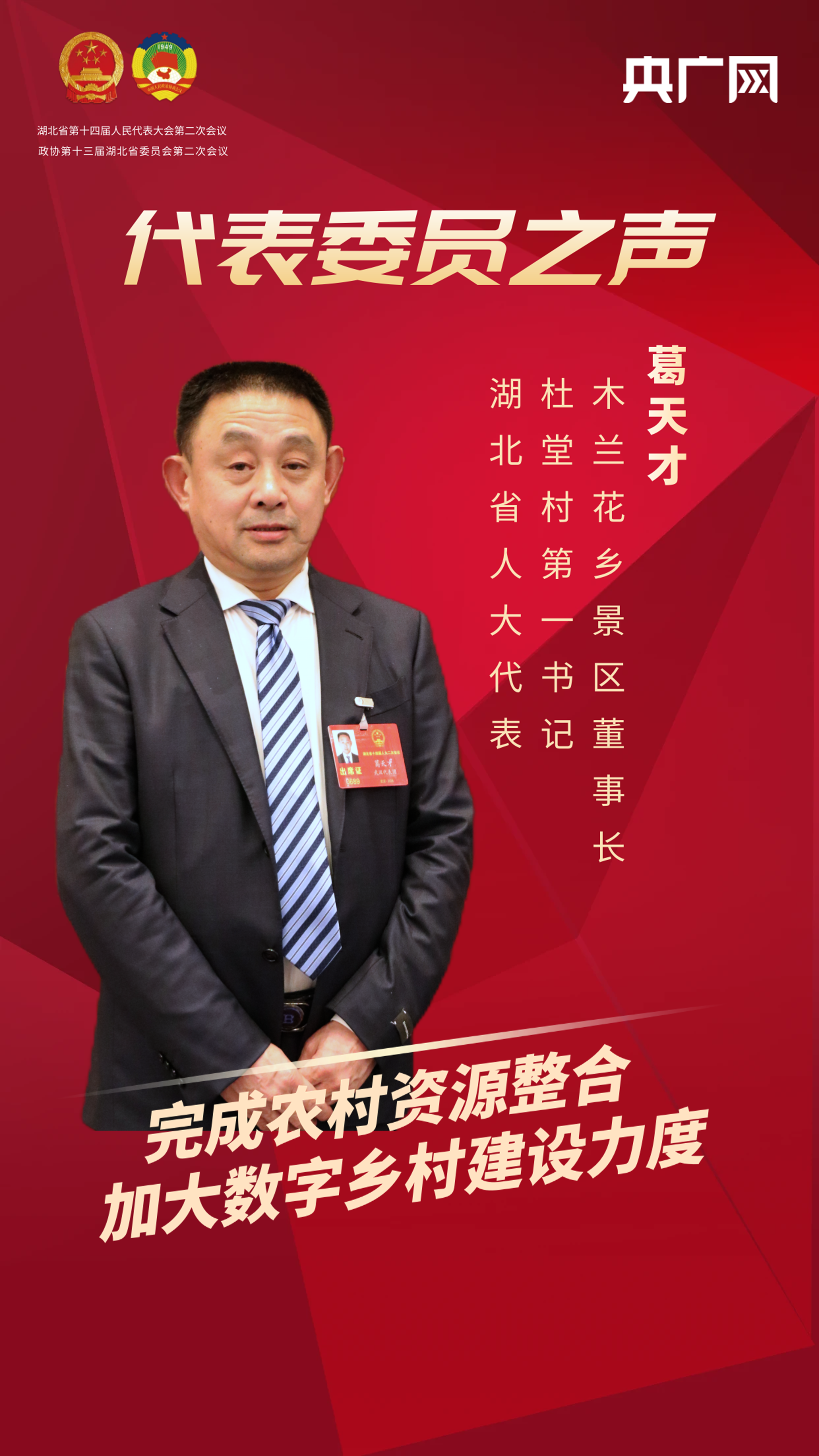 聚焦湖北两会 | 葛天才代表:完成农村资源整合 加大