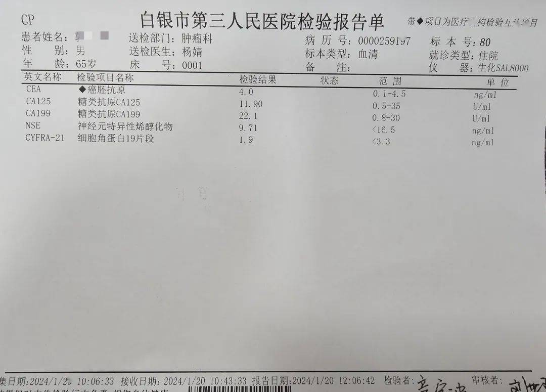 会宁65岁男子确诊为恶性肿瘤后