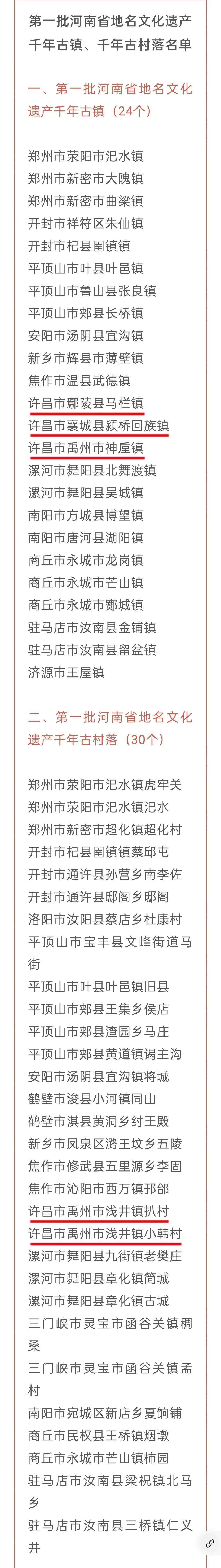 河南首批名單公佈!許昌五地入選_地名_千年_村落