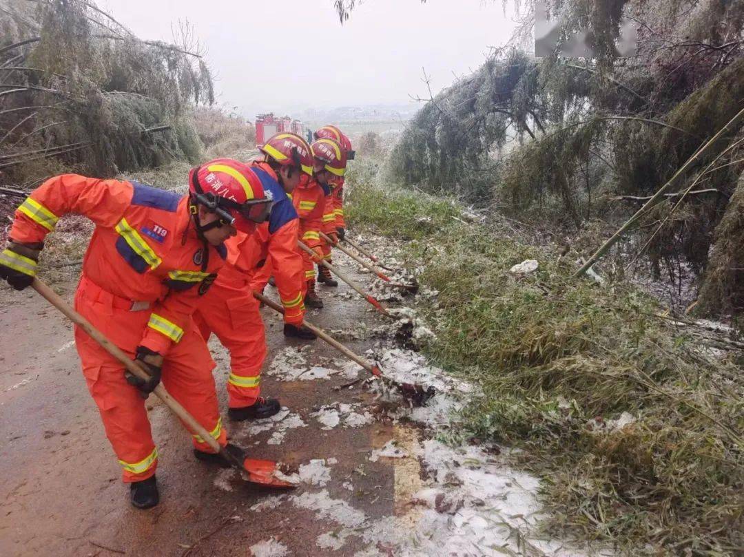 警戒區域由於凍雨天氣劉文武村雲臺山路有大量樹枝斷裂阻斷道路還有一