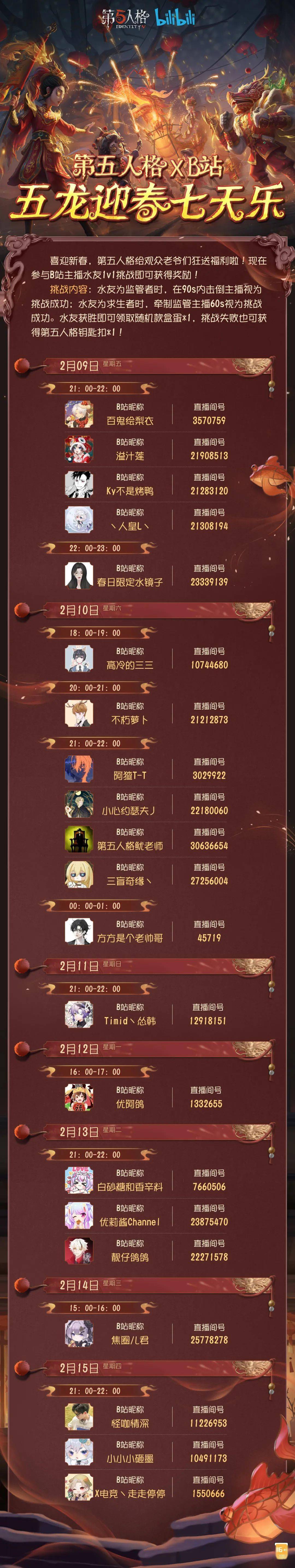 【第五人格"五"龙迎春】相约春节!各平台主播挑战赛