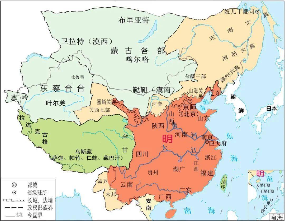 明朝的主要行政区的范围就是两京十三省,巅峰时期多一个交趾布政司