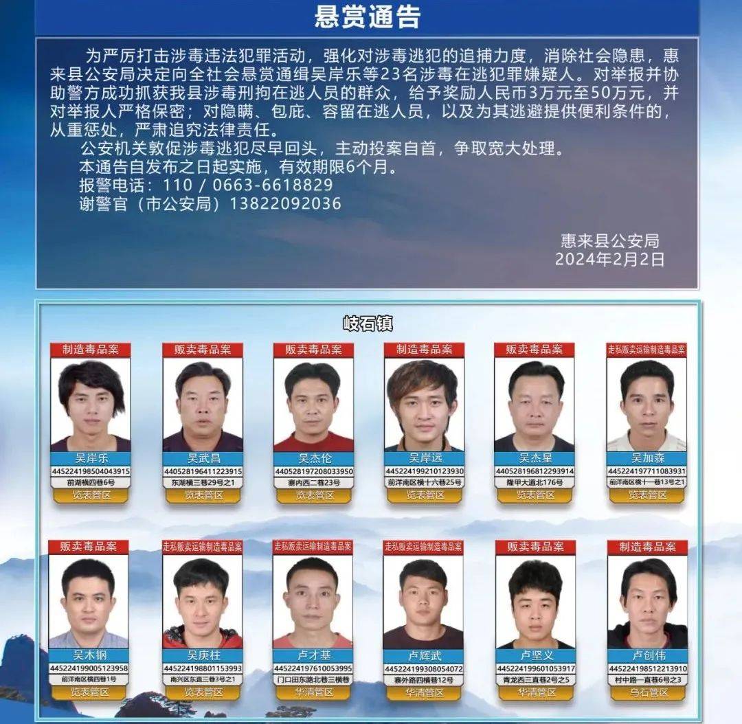 悬赏通缉23名涉毒逃犯_揭阳市_举报_禁毒