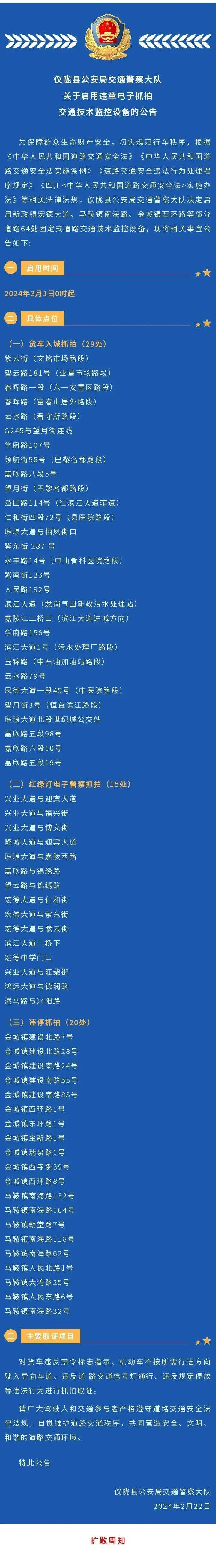 南充:仪陇64处"电子警察"即将上线,这些行为将被抓拍!_招聘_销售_版权