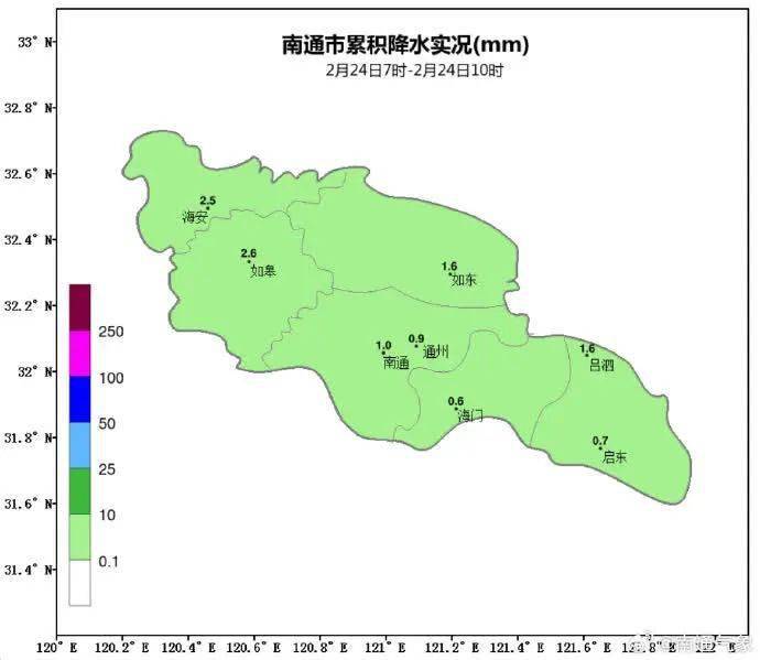 海安市气象台2月24日6时发布天气预报:今天白天阴有雨夹雪或雪,夜里
