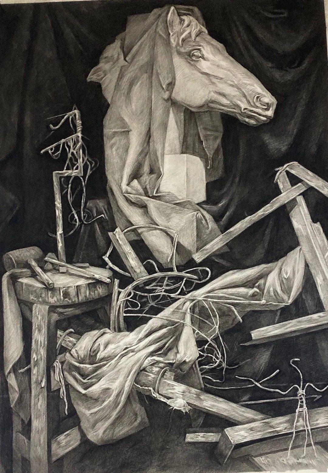 静物素描中,虚实关系很重要!_画面_整体_物体