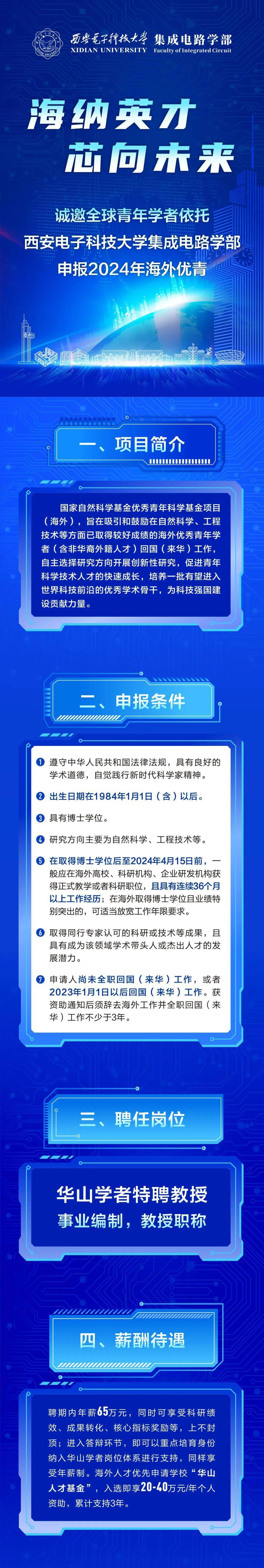 面向海外西电集成电路学部特聘教授 事业编制