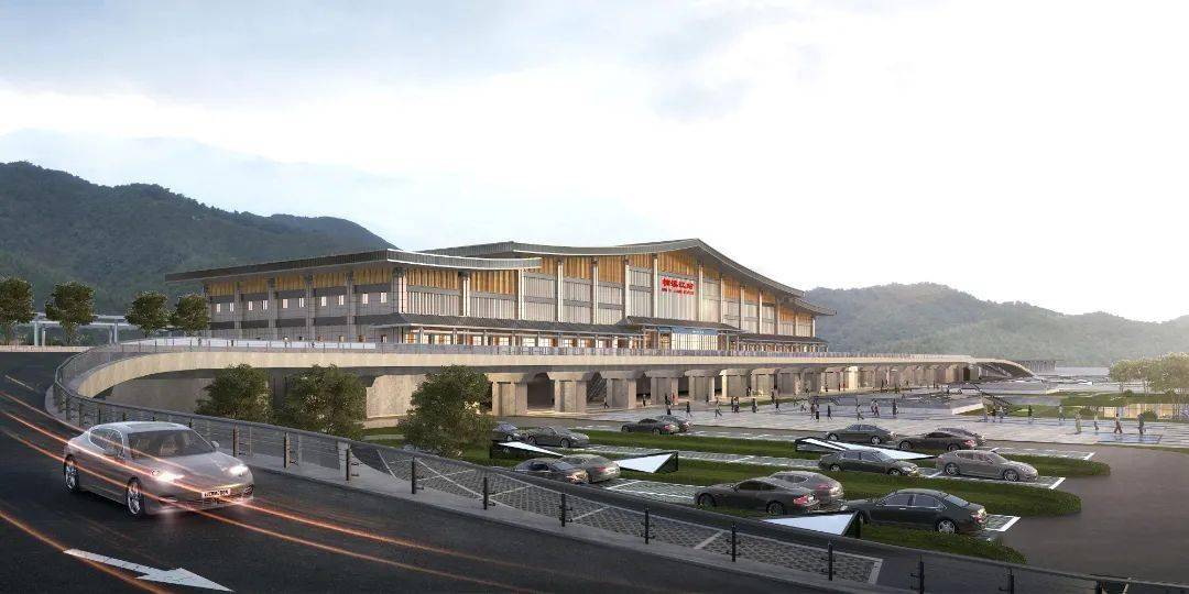 楠溪江站位于枫林镇,总建筑面积9998平方米,站台规模为2台4线,设侧式