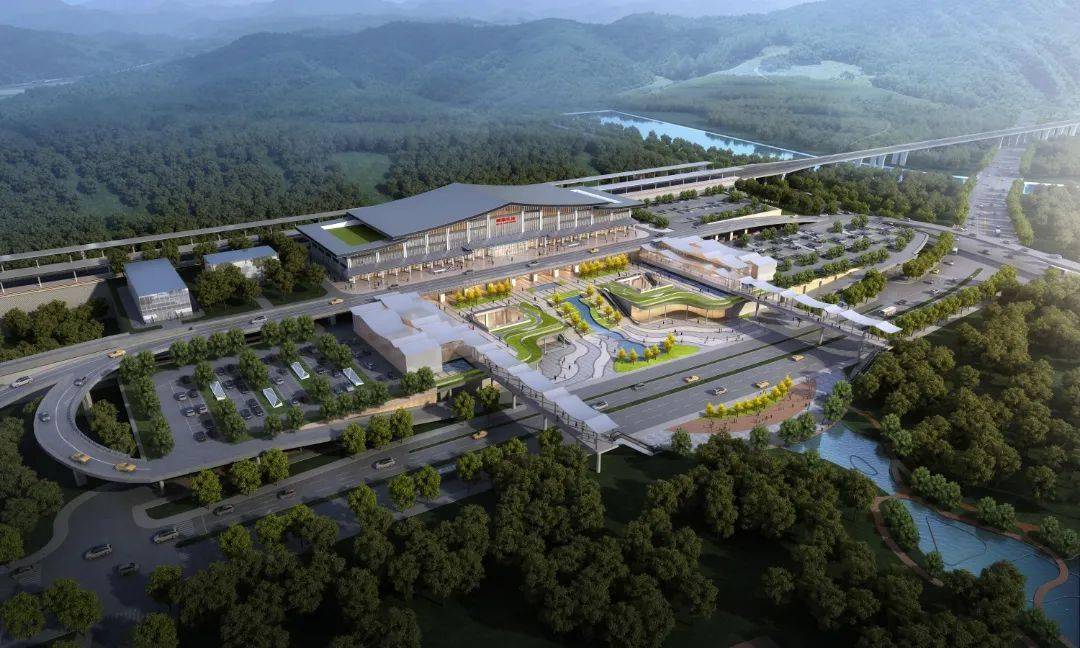 楠溪江站位于枫林镇,总建筑面积9998平方米,站台规模为2台4线,设侧式