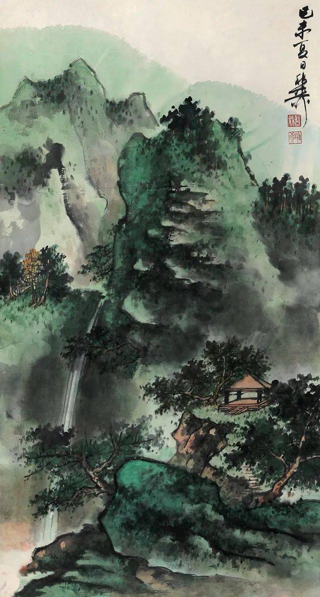 谢稚柳 夏山图谢稚柳青绿山水欣赏谢稚柳也是用色的高