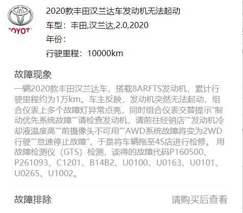 【维修案例】2020 款丰田汉兰达车发动机无法起动_搜狐汽车_搜狐网