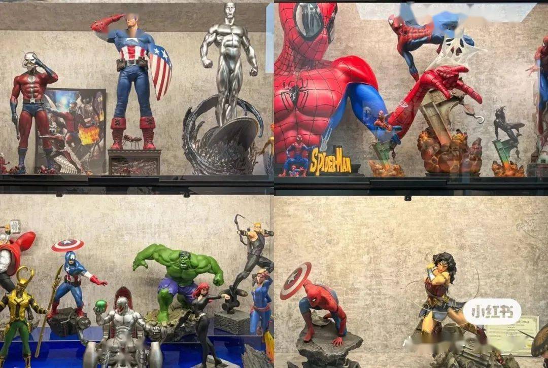 如果你更喜欢美漫,那漫威系列的雕像手办这里也都有,蜘蛛侠,美国队长