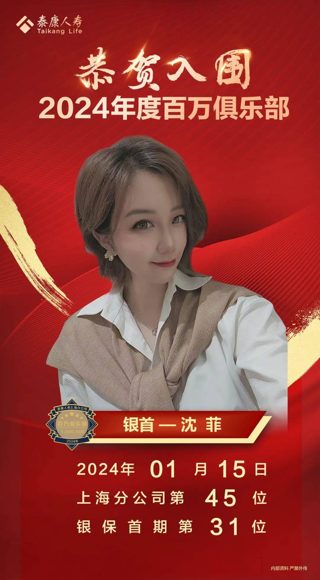 2024年第45位百万俱乐部会员沈菲