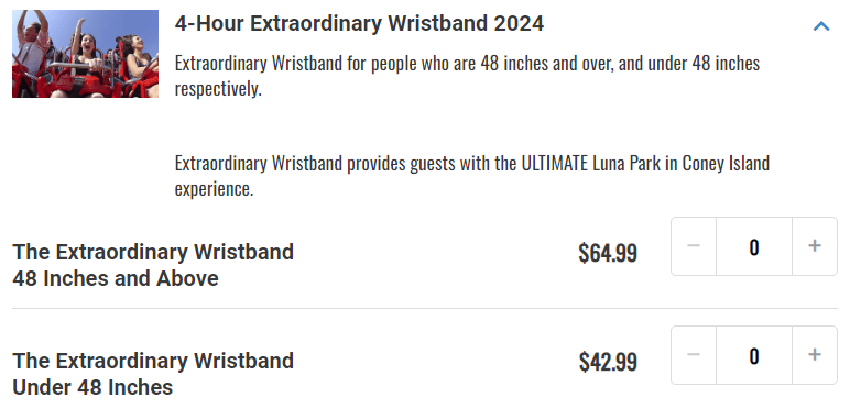 购票后会发放手环,凭手环可以入场畅玩4个小时.票价为48inch以下42.