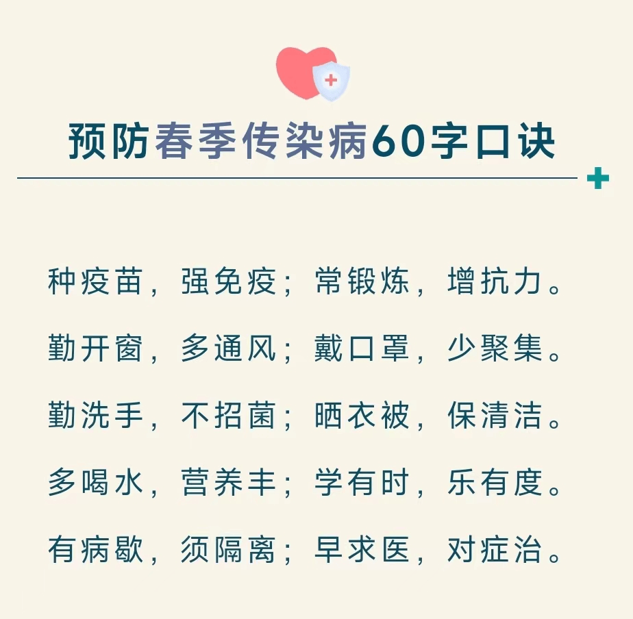 儿医·科普丨预防小儿春季传染病六十字口诀