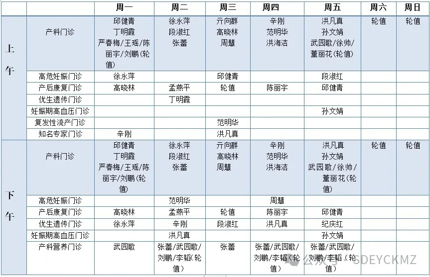 2024年4月产科门诊医生排班表