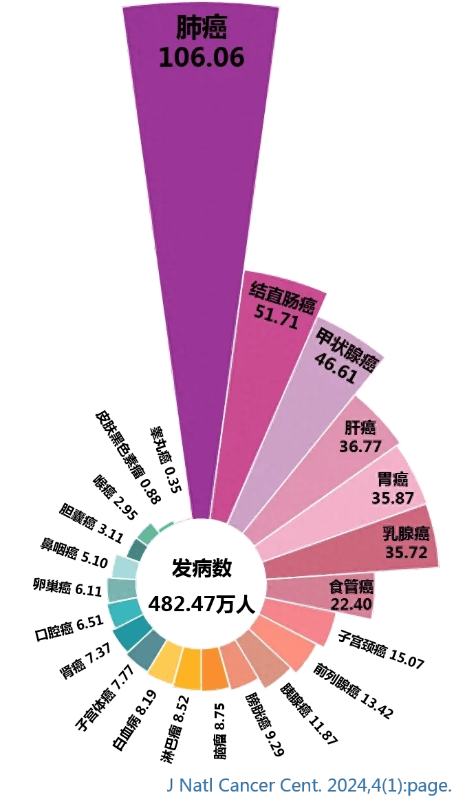 60岁癌症发病率约为30岁的6倍以上,肺癌仍是我国癌症头号杀手