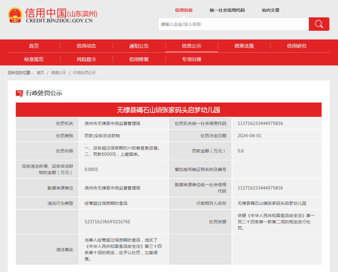 曝光滨州一幼儿园被处罚