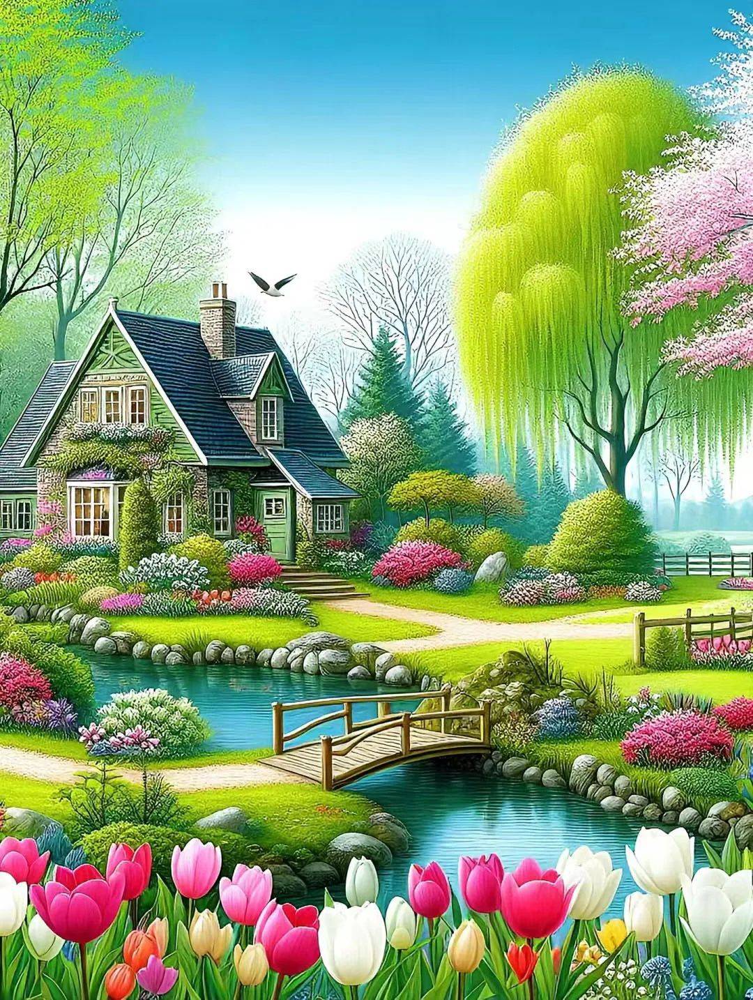 人间最美四月天,鸟语花香柳如烟;青山绿水花一片,阳光美景暖人间;送去