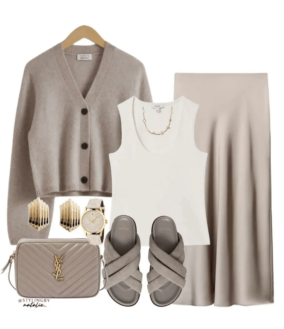 只要有条真丝或绸缎面料的半裙,优雅感就成功了一半,今年很流行燕麦