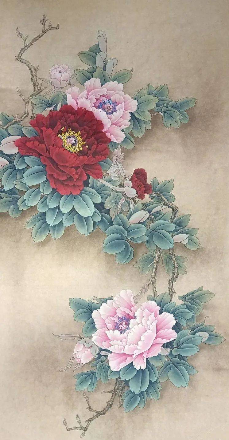 【国画教程】工笔牡丹条屏《国色颂》的绘制详细教程