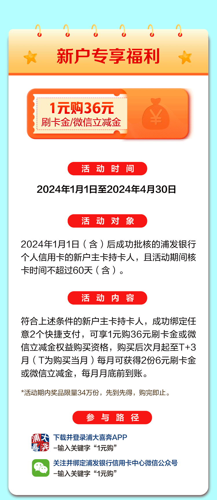 新户专享微信立减金商城优惠券超6红包用卡保障四重办卡好礼等你领