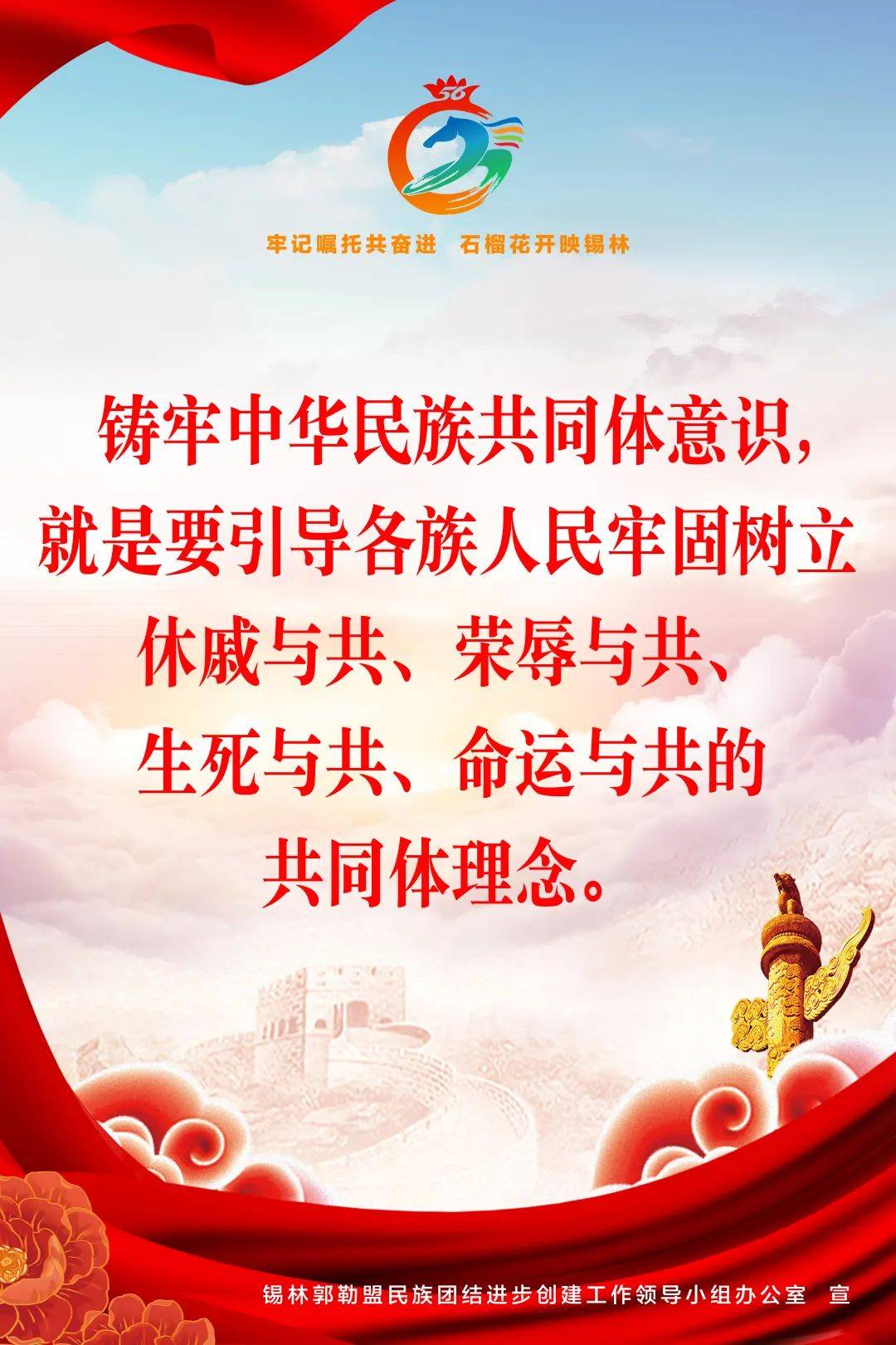 公益海报|创建全国民族团结进步示范盟——牢记嘱托共奋进 石榴花开映