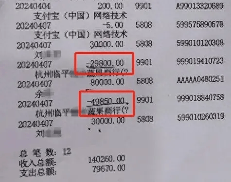 张敏捷查看银行卡流水发现当天从不同渠道陆续收到14万余元又先后转出29800