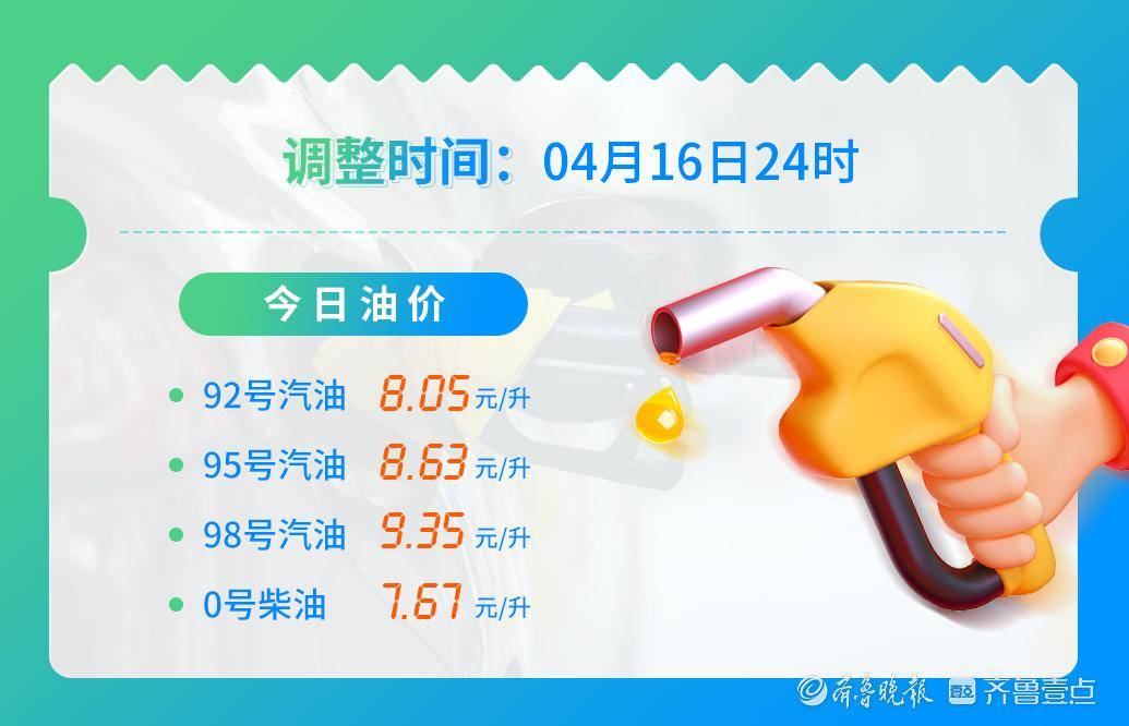 新一轮油价调整时间为4月16日24时,今天油价进行了本轮第8个工作日的