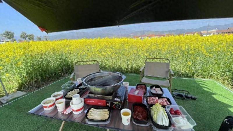 丰乐樱花园中12万余株樱花开放之际,海底捞在樱花园设置了十几桌"火锅