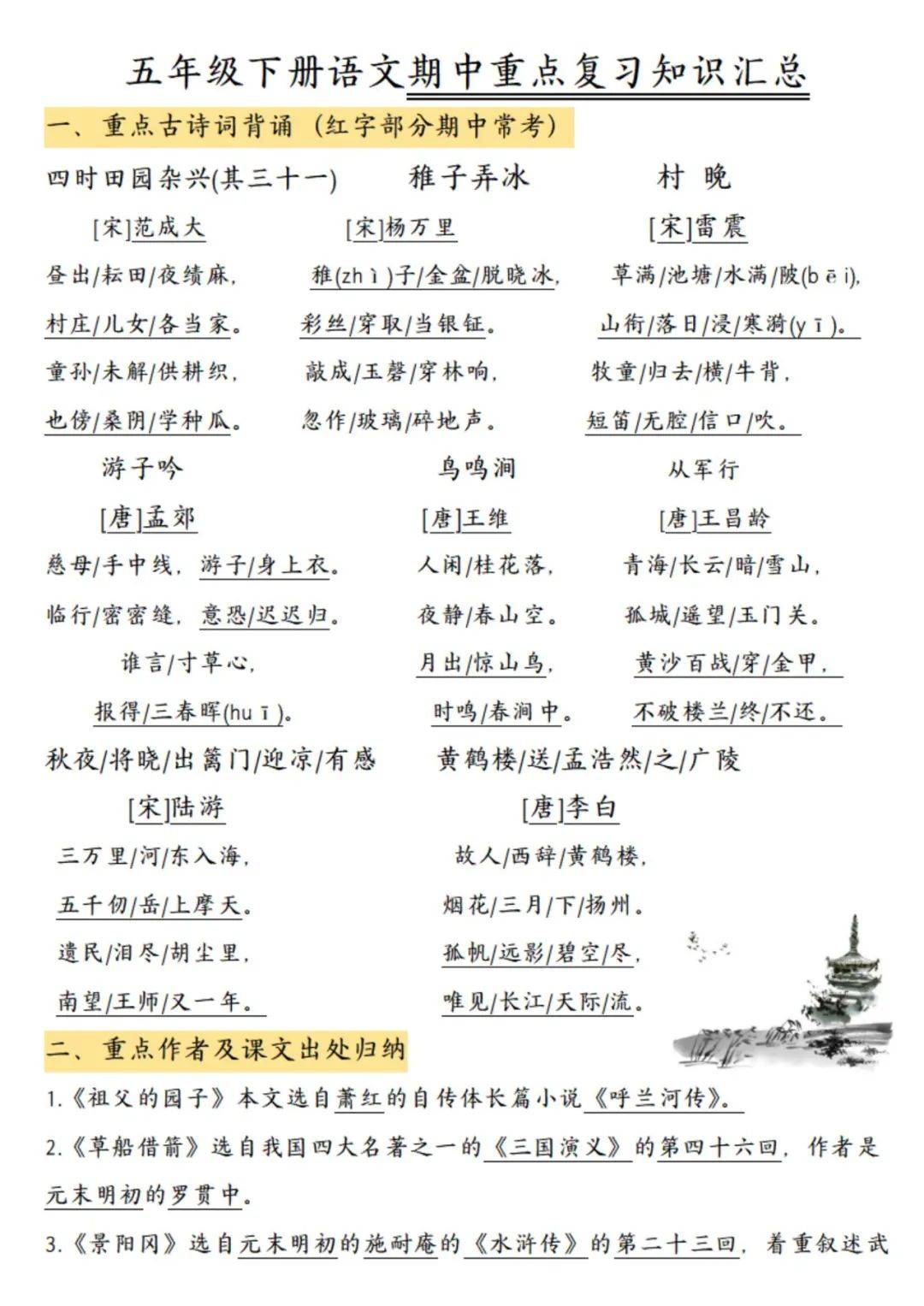 包含小五语文下册！知识点汇总，预习复习用的词条