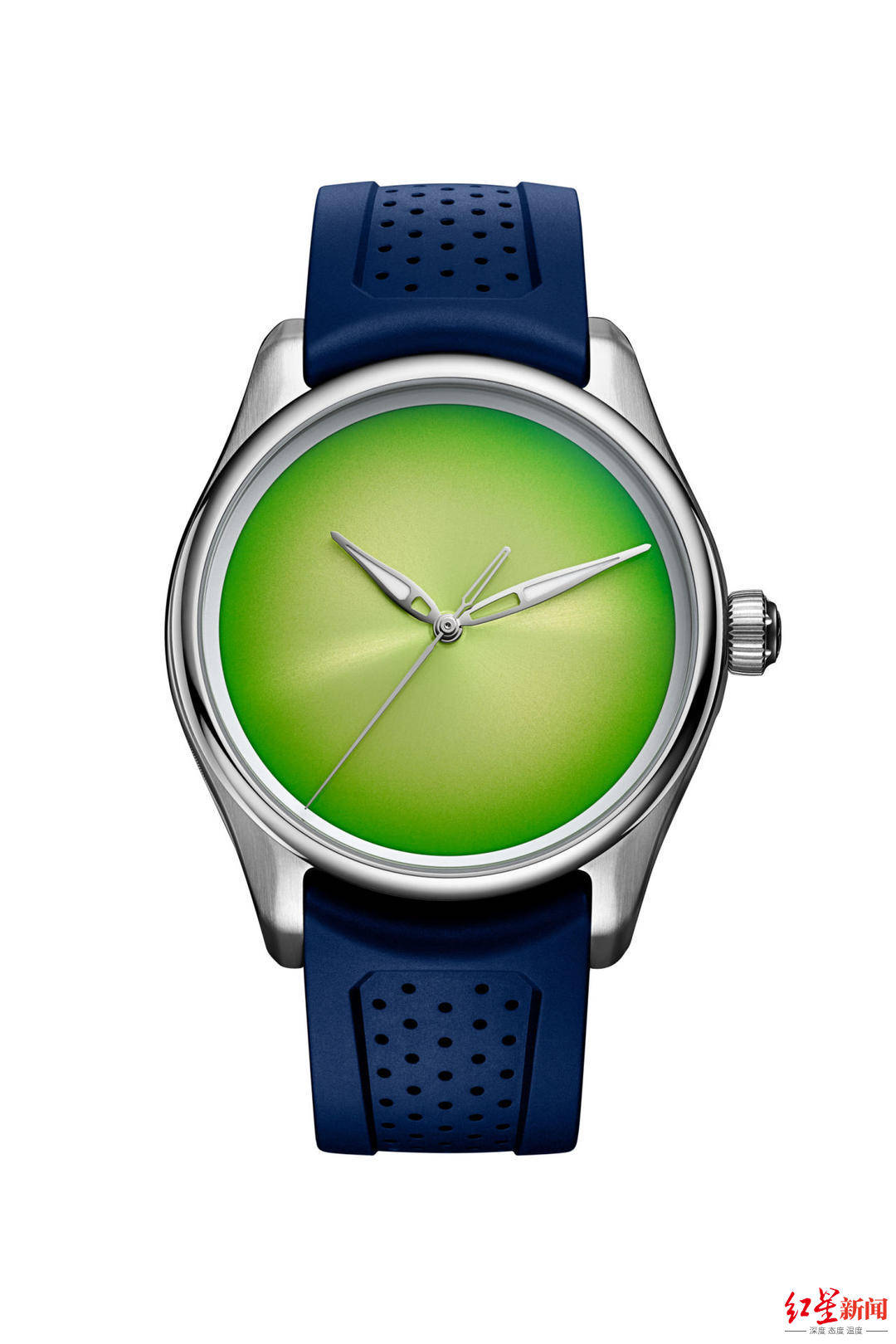 延续了亨利慕时一贯"表不惊人誓不休"的风格,表盘采用大胆的青柠绿 