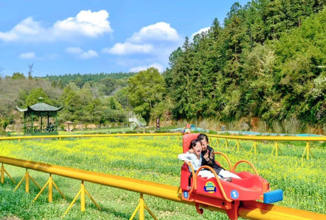 花千谷·月湖景区特意打造了全新的儿童乐园园内有宽敞的草坪有从花丛