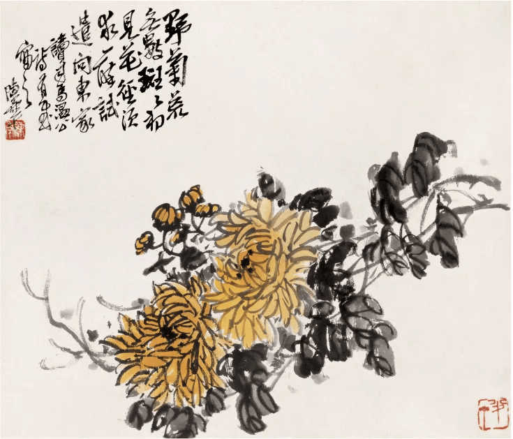 スペシャルオファ 陈半丁花卉小品，脱俗有古趣!_吴昌硕_风格_花鸟画 絵画/タペストリー