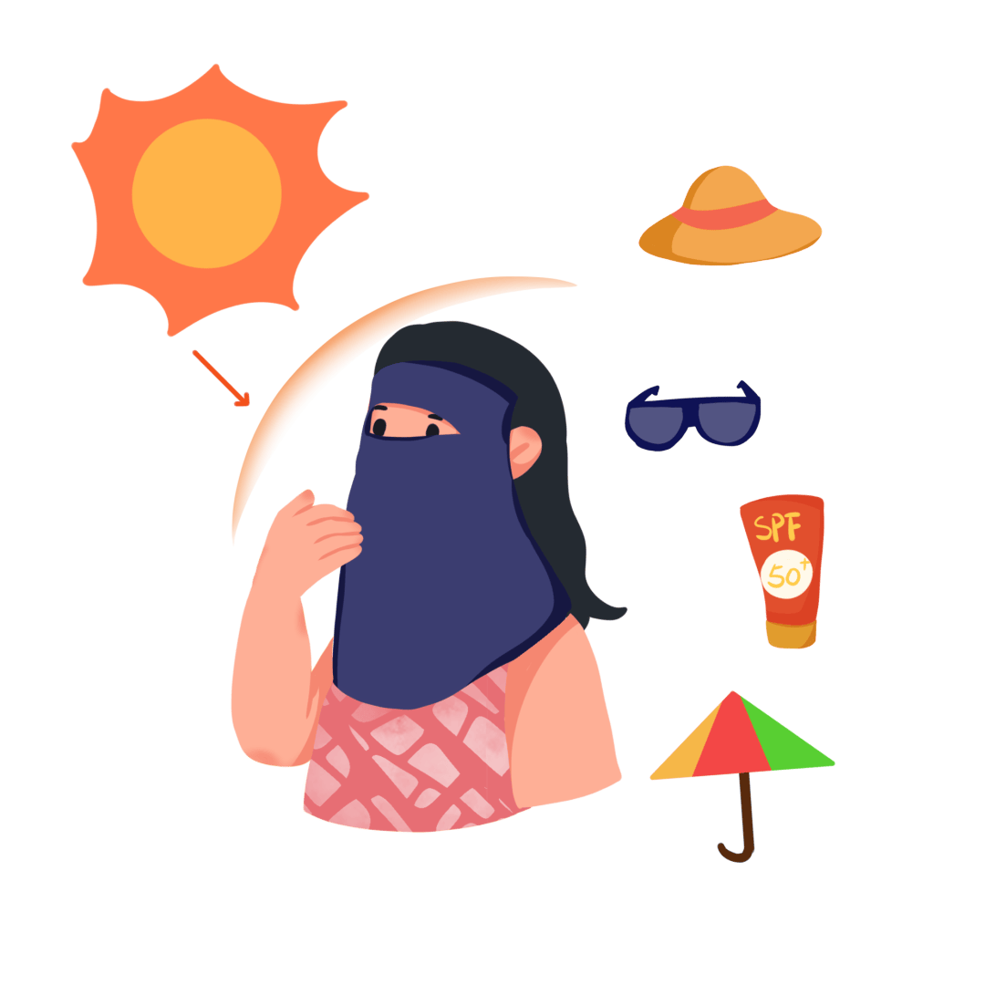 ②外出时使用遮阳伞,戴帽子,墨镜,口罩,尽可能避开紫外线强的时段外出