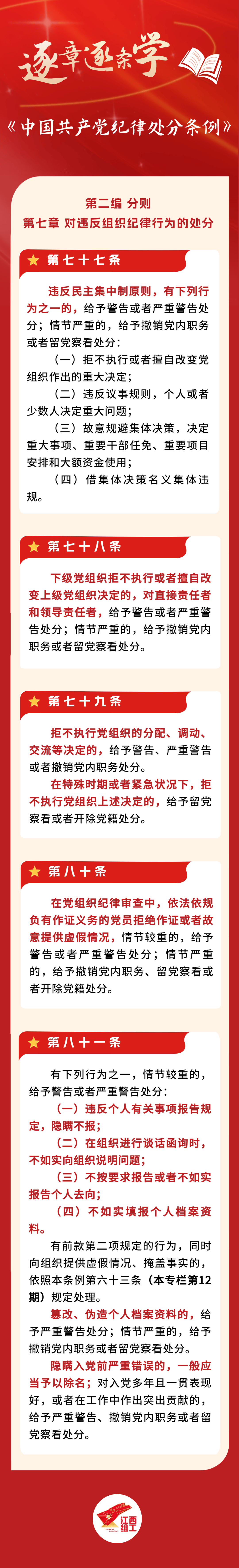 逐章逐条学《条例 第七章 对违反组织纪律行为的处分(第七十