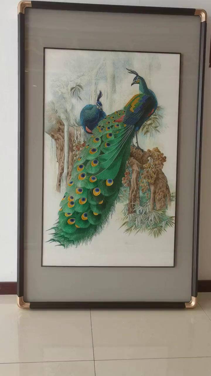 苏绣玄关画 《双孔雀》