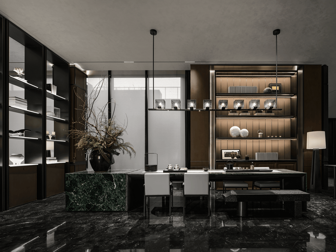 based on a calm dark color, seeking a touch of soft light, from