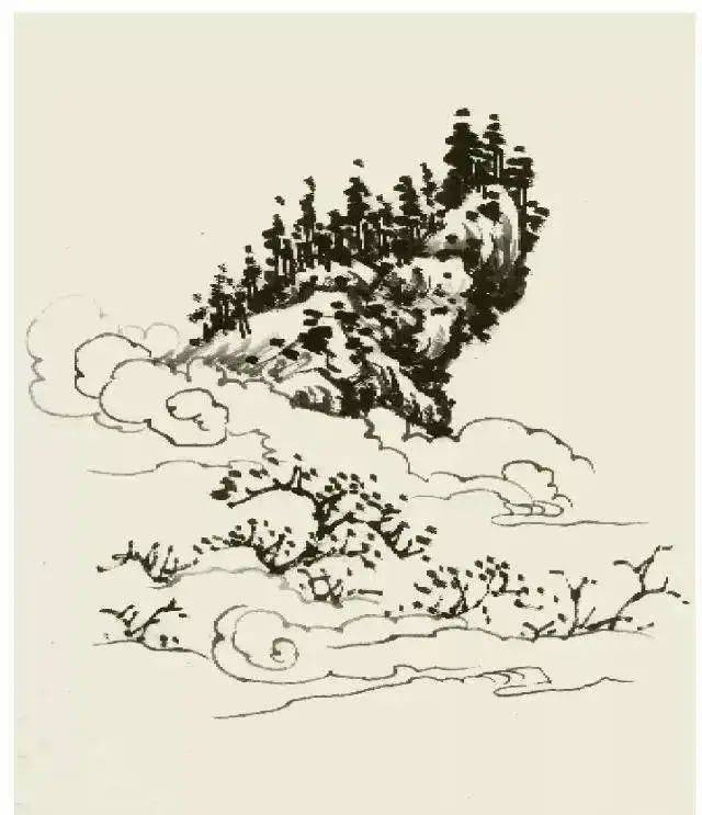 国画山石水云的勾染画法