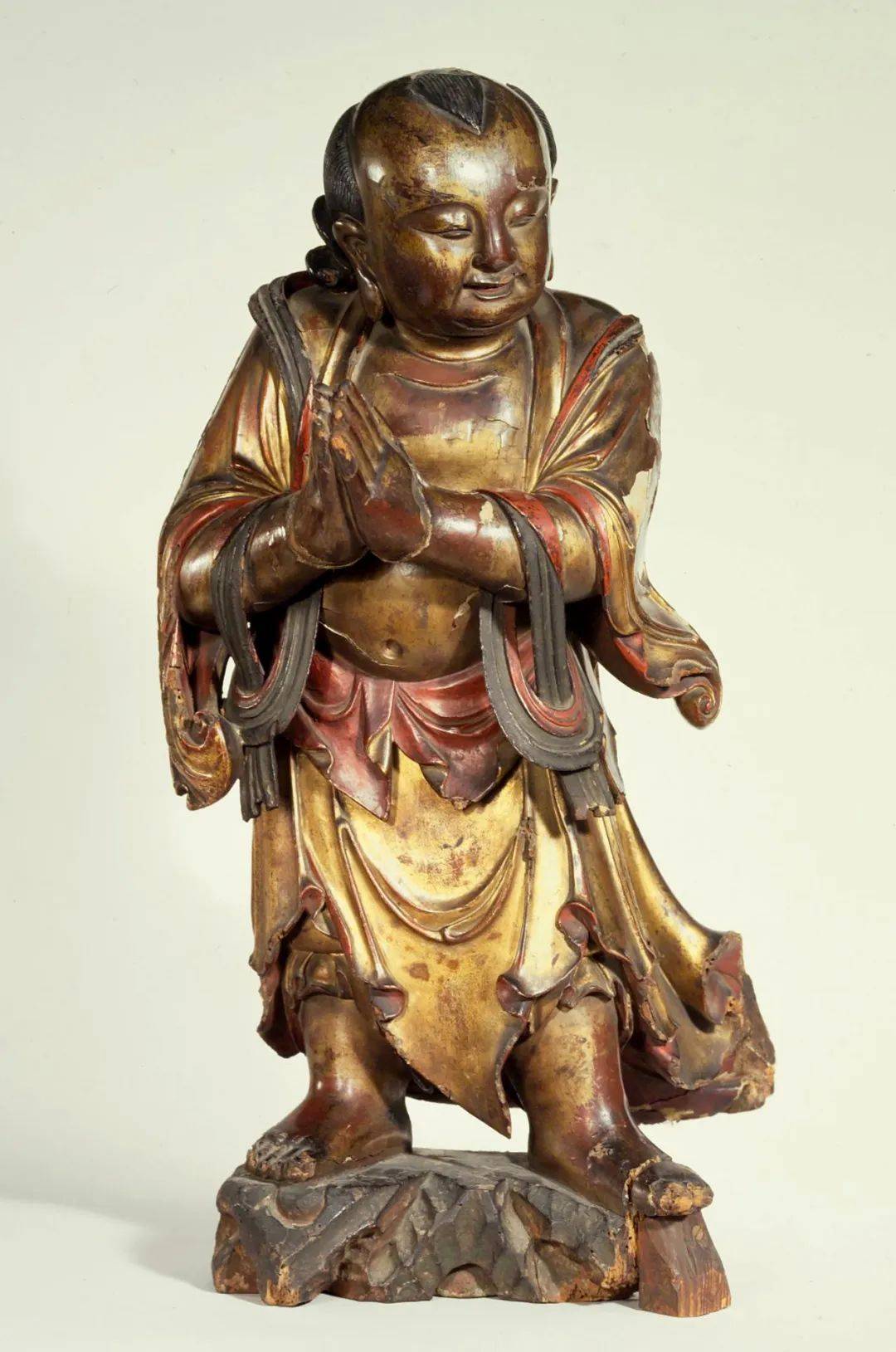 赏析|明代镀金彩绘木雕善财童子立像_菩萨_形象_故事